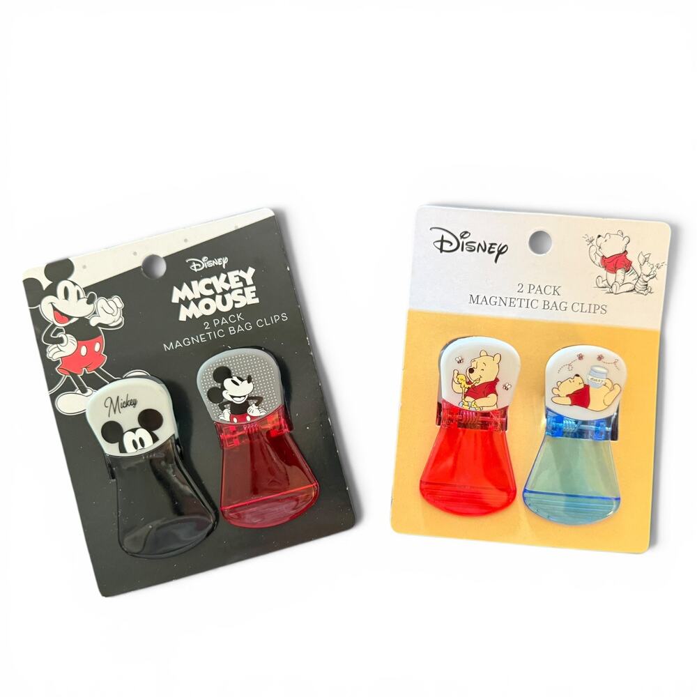Disney Mickey Mouse & Winnie The Pooh Set Of 4 Magnetic Bag Clips